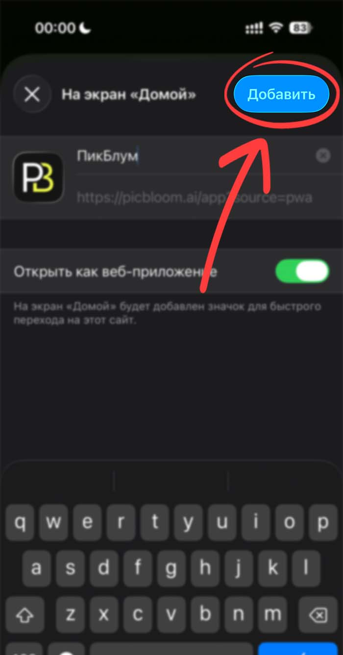 Шаг 3: подтверждение установки ПикБлум на iPhone