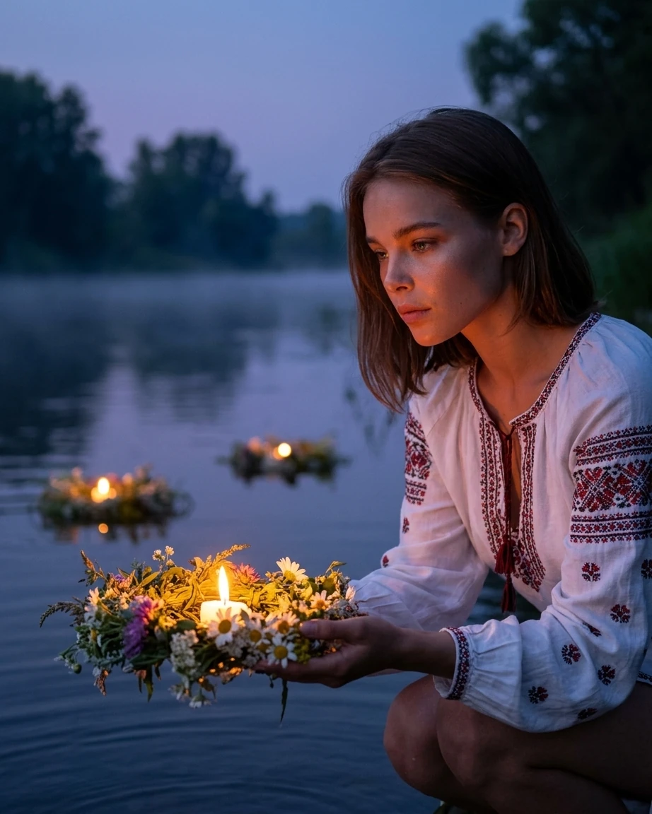 ИИ-фото в стиле Ивана Купала с венком
