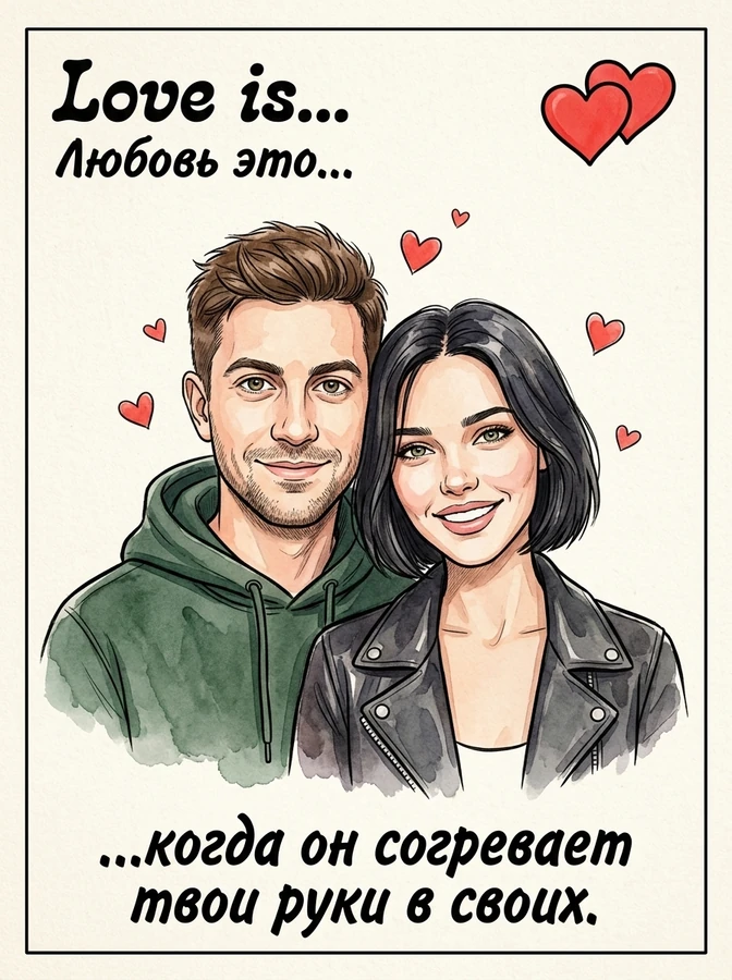 Сделать ИИ-фото в стиле открытки Love Is